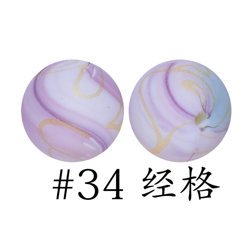 Wholesale 50pcs 16mm Print Silicone Beads Colorful Silicone Water Transfer Beads